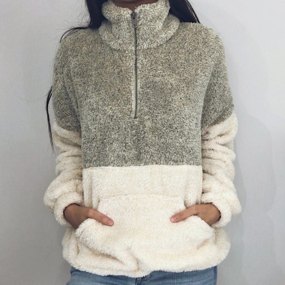 🆕 Camila Lime/Taupe+Cream Fuzzy Pullover - Picture 2 of 8